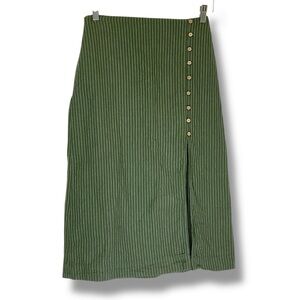 Libe Workshop Skirt Green White Pinstripe Lightweight Cotton Linen Midi Small‎